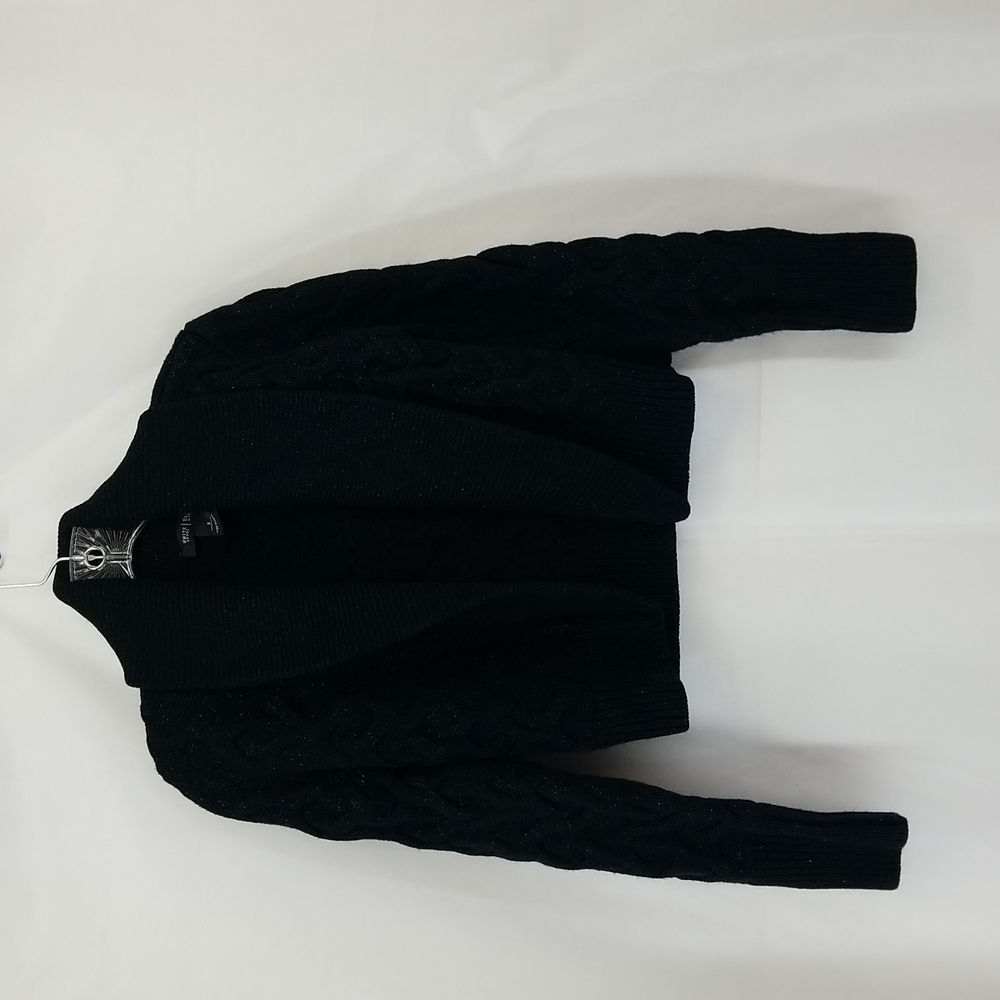 WHBM Black Sparkle V-Neck Cable Knit Cropped Cardigan